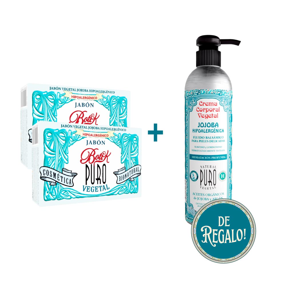 2 Jabones Jojoba Hipoalergénico + Crema corporal de Jojoba (De Regalo)