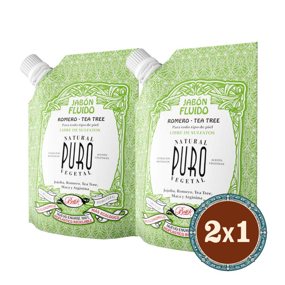 2 x 1 Sachet Jabón Fluido Sin Sulfatos Romero Tea Tree 280 ml